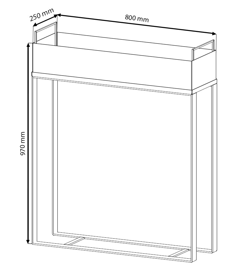 Technische Zeichnung des VERDE - Pflanztrogs mit Maßen 800x250x970 mm, ideal für Garten- und Terrassenbepflanzung.