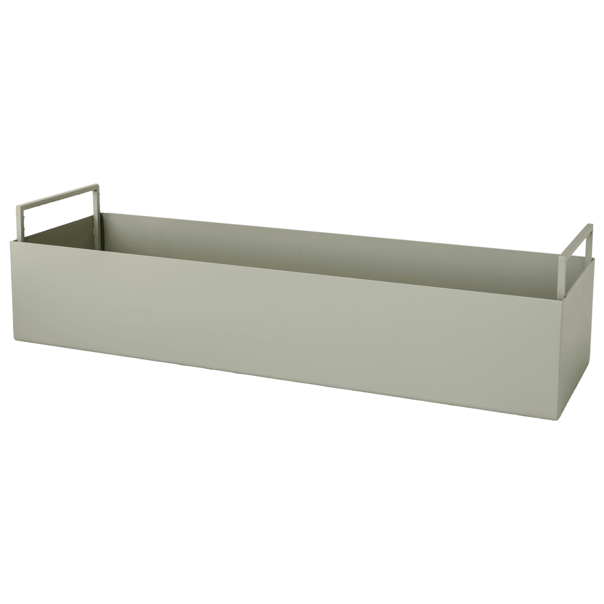 CUBO - Pflanzbehälter aus pulverbeschichtetem Edelstahl in rechteckiger Form mit seitlichen Griffen, ideal für den Outdoor-Bereich.