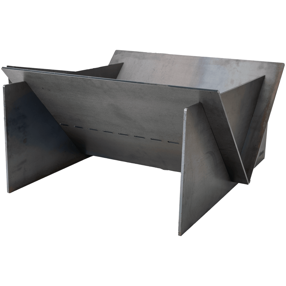 Rückansicht der FOGATA - Feuerstelle aus Stahl mit stabiler Konstruktion. Robustes Design für sicheres Feuer im Außenbereich.