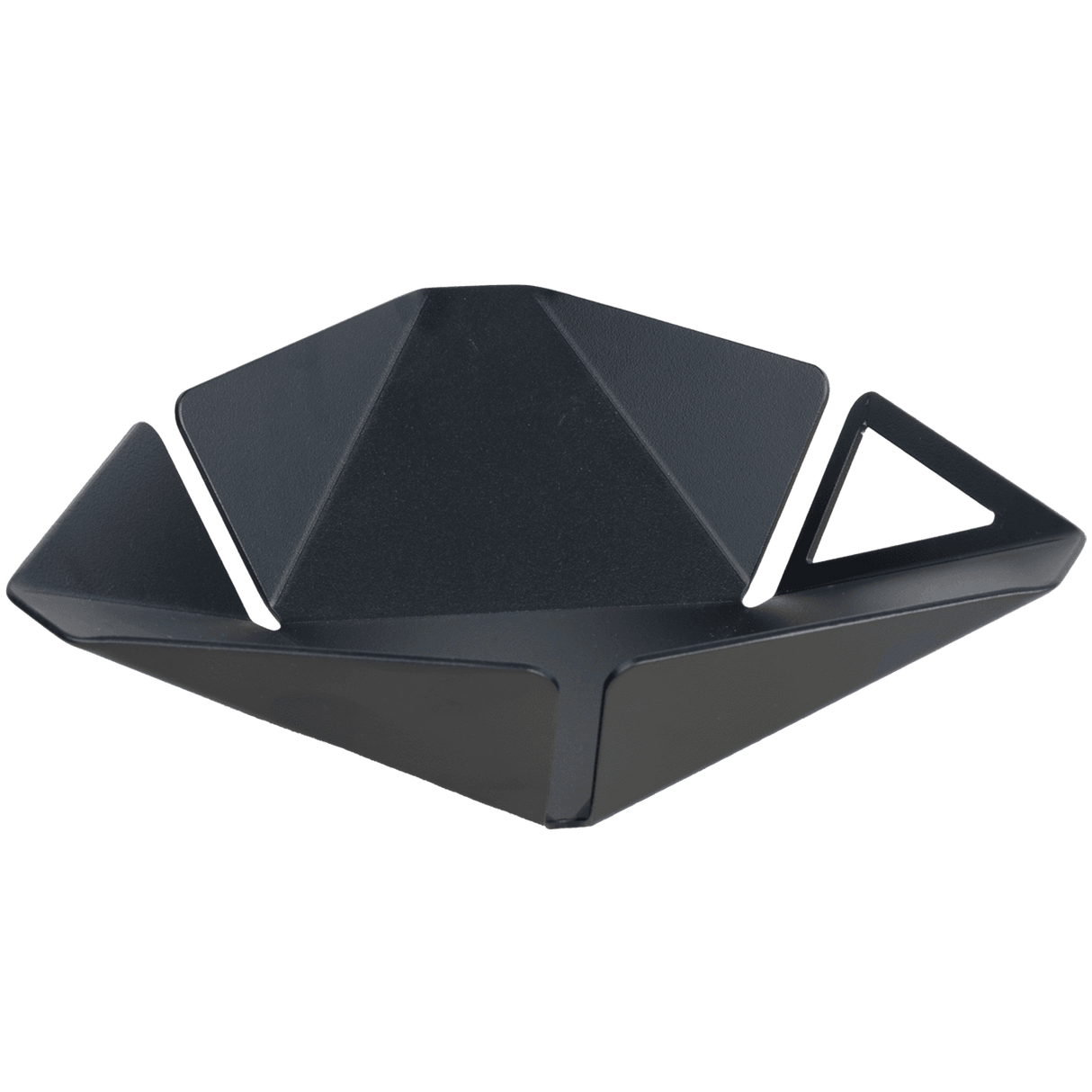 Moderne PRISMA - Obstschale aus gepulvertem Edelstahl in Schwarz mit geometrischem Design für stilvolle Küchen-Deko.