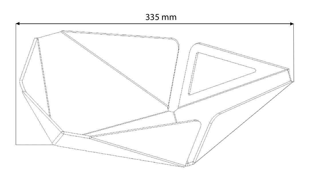 Technische Zeichnung der PRISMA - Obstschale mit Maßangabe 335 mm, ideal für Produktbeschreibung im Online-Shop.