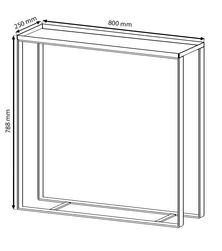 Technische Zeichnung des VERDE - Pflanztrogs als Tischvariante mit 800x250x788 mm, multifunktionales Outdoor-Möbel.