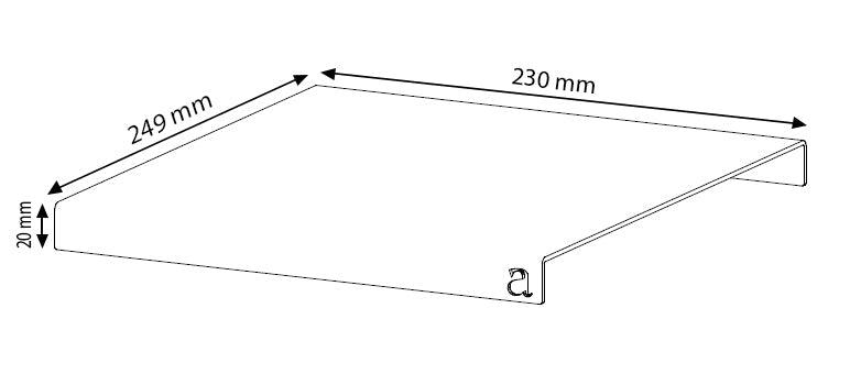 Technische Zeichnung der TABLA - Aufsatzplatte mit Maßen 249 x 230 x 20 mm, ideal für passgenaue Gartenlösungen.