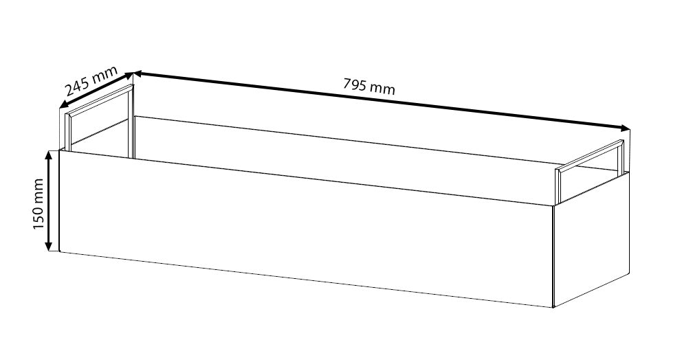 Technische Zeichnung des Pflanzeinsatzes für VERDE - Pflanztrog mit Maßen 795x245x150 mm, ideal für Gartenbepflanzung.