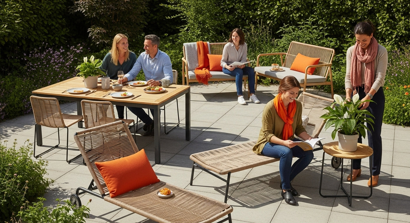 moderne Gartenmöbel, inspirierende Gartenszene