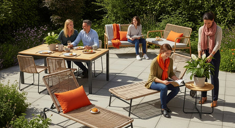 moderne Gartenmöbel, inspirierende Gartenszene