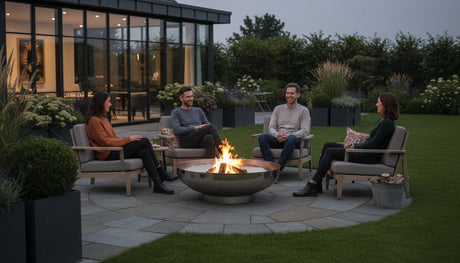 moderne feuerstelle garten