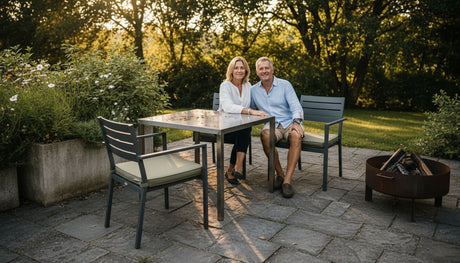 Garden scene with stylish weatherproof furniture