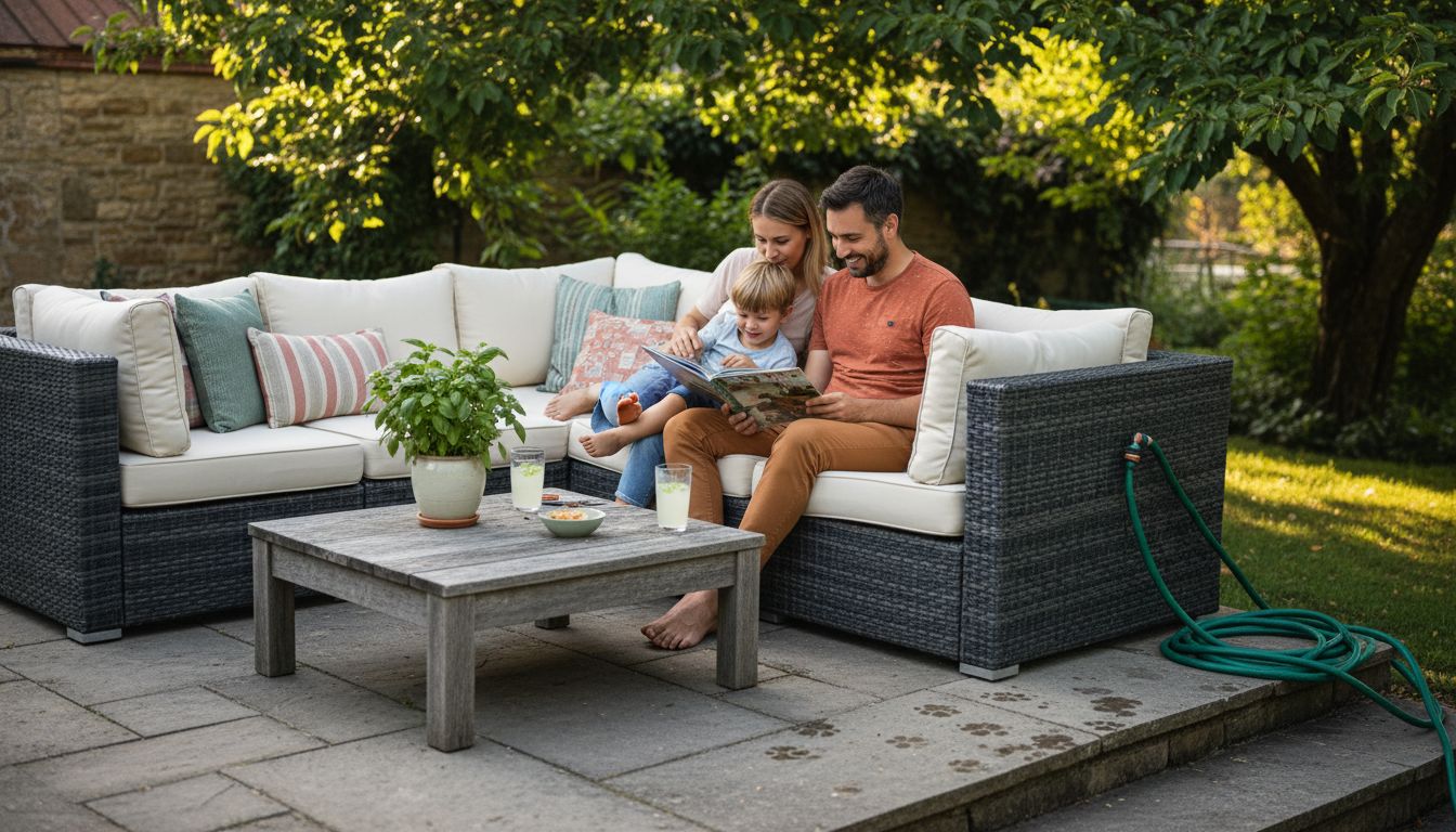 Family enjoying functional outdoor furniture