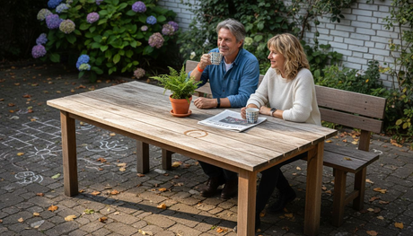 Ein Paar genießt gemeinsam entspannte Stunden auf einer stilvoll eingerichteten Terrasse.
