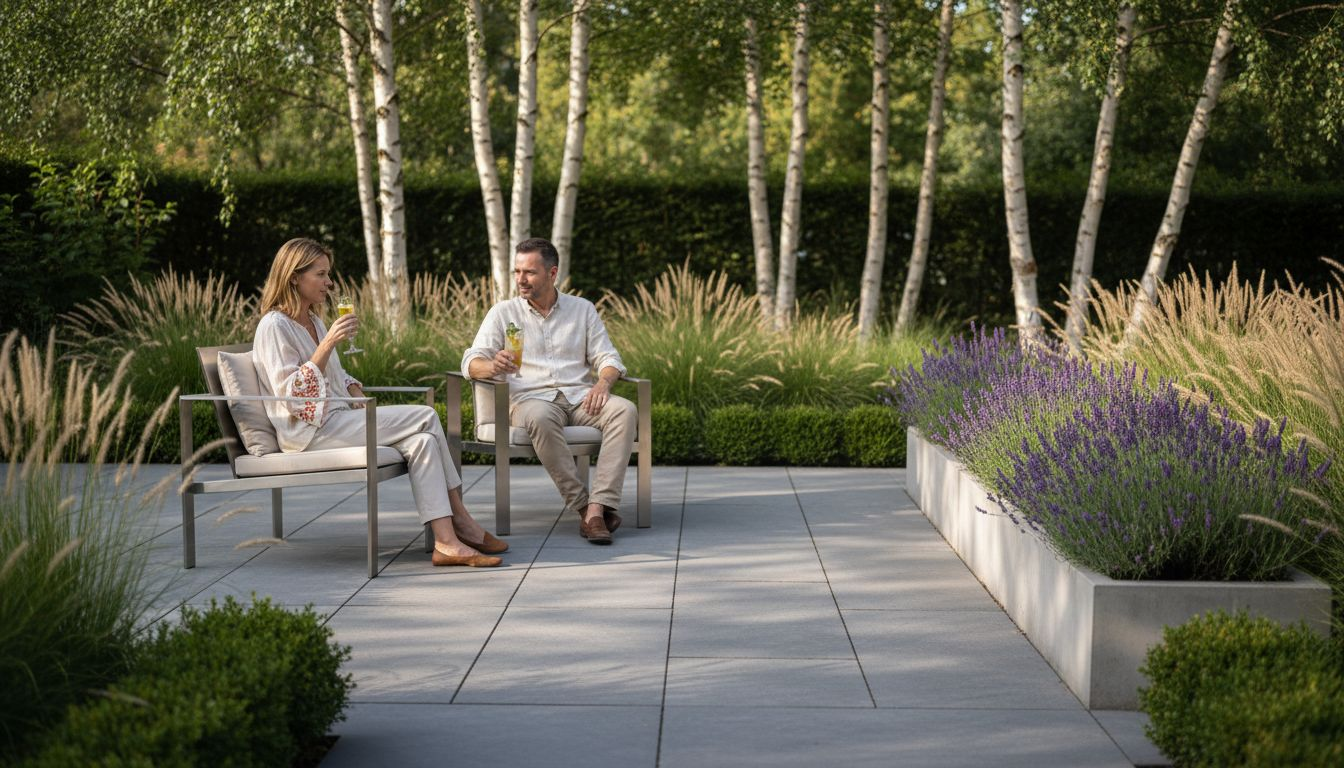 Puristisches Outdoor-Lounge-Feeling mit hochwertigen Möbeln aus Edelstahl.