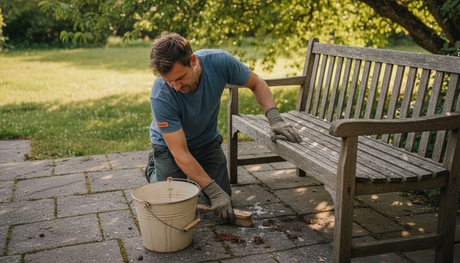 So reinigen Sie Ihre Holzbank auf der Terrasse richtig