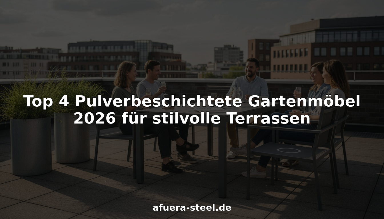 Entspannte Menschen genießen die Sonne auf modernen, pulverbeschichteten Gartenmöbeln.