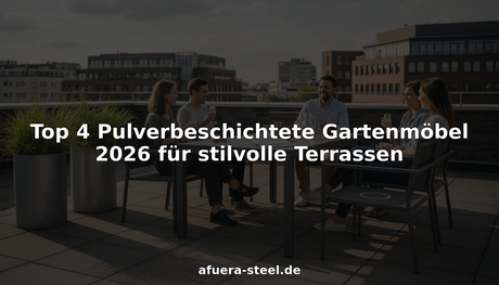 Entspannte Menschen genießen die Sonne auf modernen, pulverbeschichteten Gartenmöbeln.