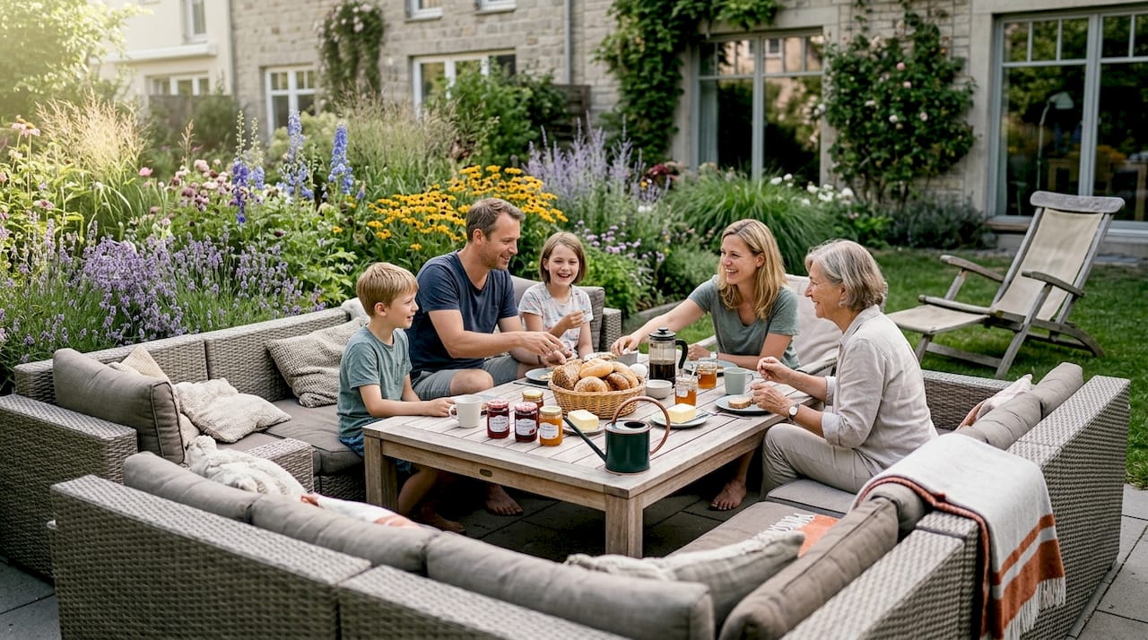 Im Familienalltag sind flexible Gartenmöbel ein echter Gewinn – sie lassen sich je nach Bedarf immer wieder neu zusammenstellen und passen sich so perfekt an jede Situation an.