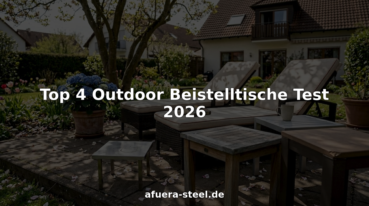 Vier Beistelltische stehen inmitten eines liebevoll gestalteten Gartens und sorgen für gemütliche Akzente im Outdoor-Bereich.