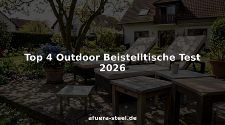 Vier Beistelltische stehen inmitten eines liebevoll gestalteten Gartens und sorgen für gemütliche Akzente im Outdoor-Bereich.