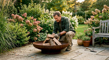 Eine Feuerschale aus Cortenstahl als stilvoller Blickfang im Garten
