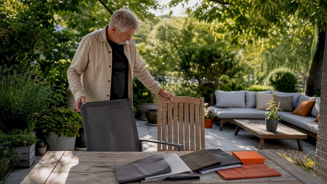 Ein Mann macht den Praxistest: Welche Möbel eignen sich besser für die Dachterrasse – Outdoor- oder Indoor-Modelle?