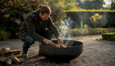 Ein gemütliches Feuer in der Feuerschale mit Holz im eigenen Garten entfachen